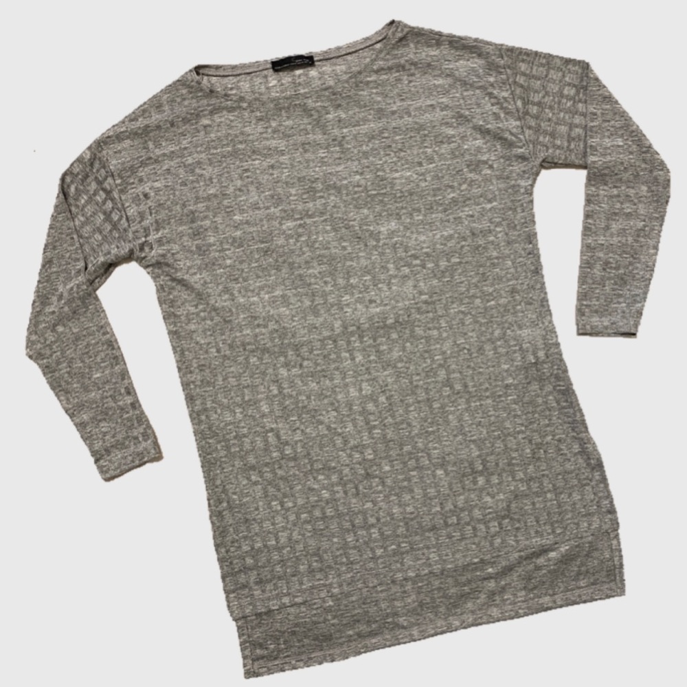 Zara W&B Silver Metallic Waffle Knit Tunic sz M